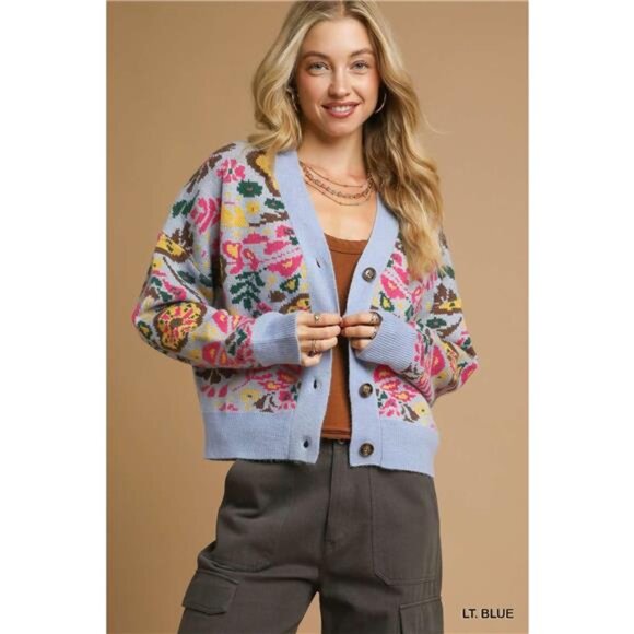 Umgee Floral Knit Button-Up Cardigan - Picture 1 of 6